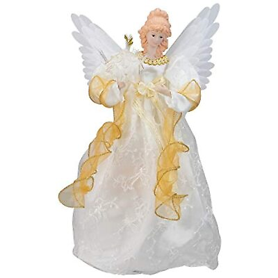 #ad Kurt Adler 14 Inch Fiber Optic Ivory and Gold Animated Angel Treetop DISCOUNTED $59.99