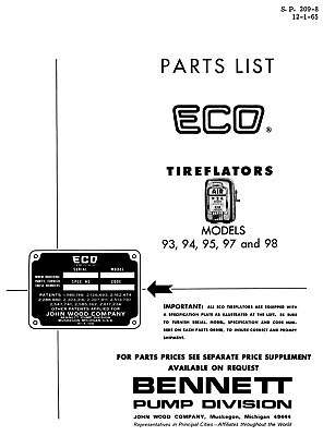 #ad ECO Tireflator 93 94 95 97 98 Factory Parts List gas station tire air meter pump $14.37