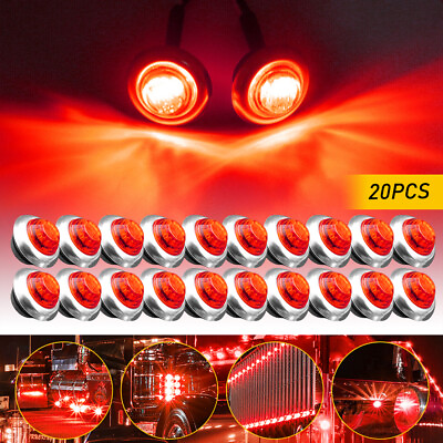 #ad 20pcs Chrome Red 3 4quot; Bullet Round LED Side Marker Lights Trailer Truck RV EAH $21.84