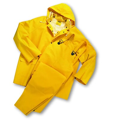 #ad NEW 3 Piece Yellow Rain Suit 35MM PVC Poly Protective Gear Rainsuit X Large $10.95