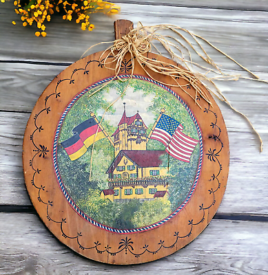 #ad Vintage Handpainted Wooden Bread Board Pizza German Painting Wall Plaque Hanging $400.00