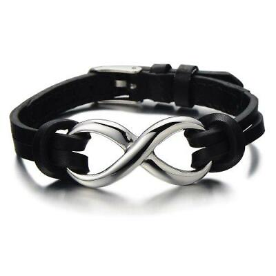 #ad COOLSTEELANDBEYOND Infinity Love Genuine Leather Bracelet for Men and Women $22.89