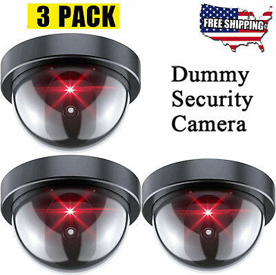 3 Pack Dummy Camera Fake Security CCTV Dome Camera with Flashing Red LED Light $9.89