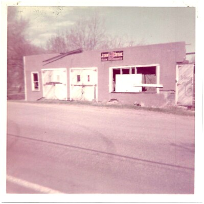 #ad Found Photo 1964 Abandoned Garage Eden Prairie Minnesota John Deere Sign 4quot; x 4quot; $7.95