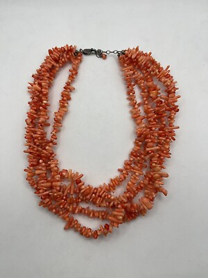 #ad Gorgeous 5 Strand Genuine Pink Coral Silver Statement Necklace $93.75