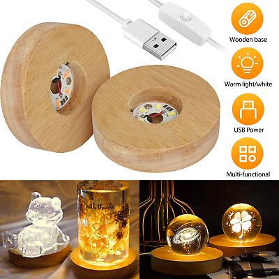 Wood Round LED Lights Display Base USB Resin Mold Night Light Stand Lamp Holder $7.98