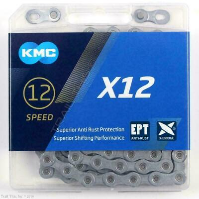 #ad KMC X12 EPT Eco ProTeq 12 Speed Silver 126 Links Anti Rust MTB Bike Chain $36.95