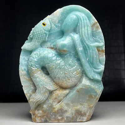 #ad 646g Natural Crystal Amazon Stone. Hand carved Sea maid .Underwater World. SV $288.99
