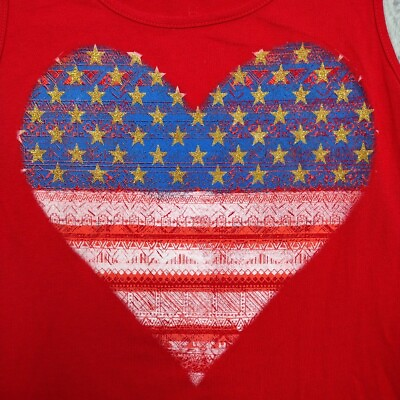 #ad Patriotic Tank Top Womens Medium Heart America Made In USA $10.00