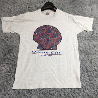 #ad Vintage Ocean City Maryland Tshirt Tee Shirt Large Gray 80s 90s Single Stitch $15.99