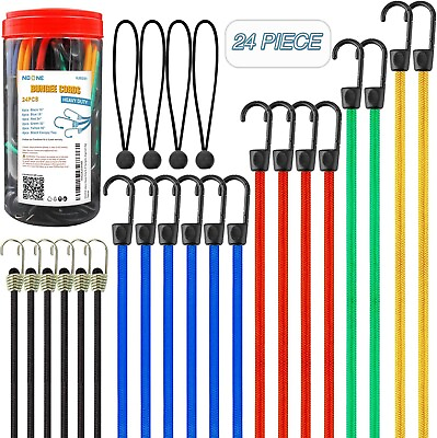 #ad heavy duty assortment bungee cords with hooks 24pcs heavy duty bungie cord set $14.79