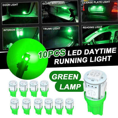#ad 10x Green T10 194 LED Bulbs for Instrument Panel Gauge Cluster Dash Light $8.69