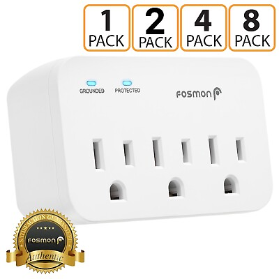 #ad Fosmon 3 Outlet Surge Protector Multi Plug Wall Adapter Tap 1200J ETL Listed $14.99