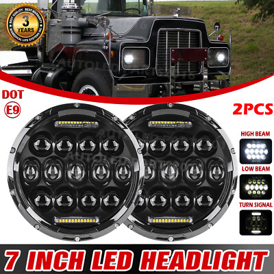 #ad Pair 7quot; Projector Round LED Headlight DRL High Low Turn Signal for Mack R Truck $54.43