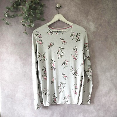 #ad Croft amp; Barrow Womens Floral Top 2X Gray Pink 3 4 Sleeve Round Neck Pullover $14.35