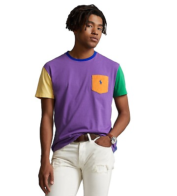 #ad NWT Mens Polo Ralph Lauren Color Block T Shirt Purple Multi Classic Fit Size L $49.99