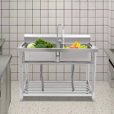 #ad Stainless Steel Sink Freestanding Laundry Sink Utility Bar Sink for Garage NEW $320.15