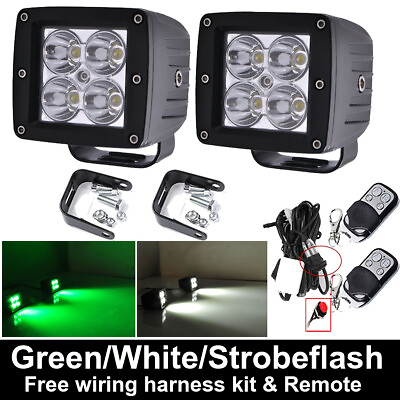 Pair 3quot; 24W White Green Strobe Off road Led Work Light Pods amp; Wiring Kit 12V 24V $83.59
