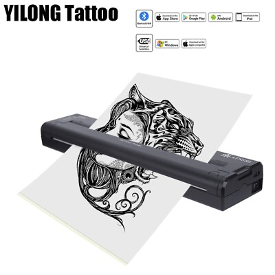 #ad Premium Black Wireless Thermal Transfer Tattoo Stencil Printer With 15Pcs Papers $127.99
