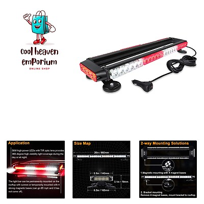 #ad Waterproof 56W Magnetic Red White LED Emergency Strobe Flashing Light Bar for... $121.99