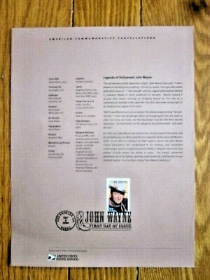 #ad JOHN WAYNE BELOVED COWBOY ACTOR 2004 #3876 USPS FD Souvenir Page $6.45