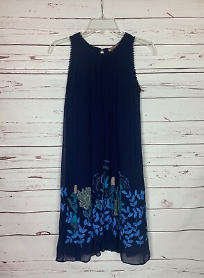 #ad #ad Anthropologie Not So Serious Women#x27;s Size 0 Navy Blue Embroidered Summer Dress $38.00