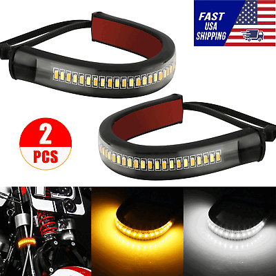 #ad 2 LED Motorcycle Turn Signals Light FORK Strip Flowing Amber For Harley Davidson $9.99