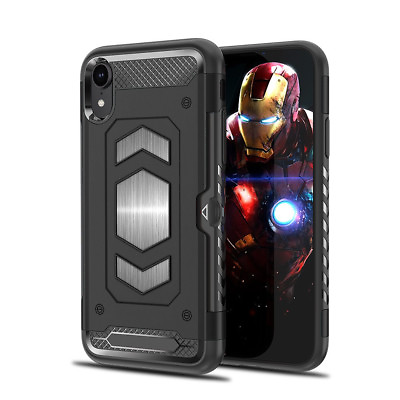 #ad iPhone XR Armor Shock Card Holder Magnetic Back Futuristic Modern Case Cover $9.99