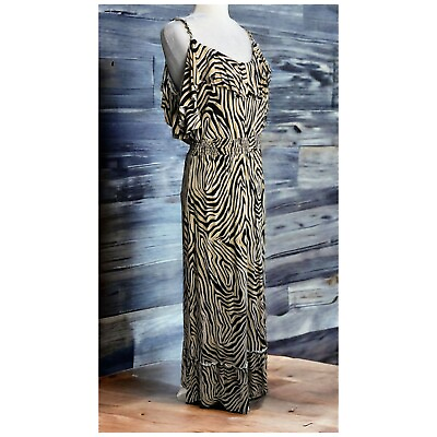#ad MICHAEL Michael Kors Maxi Dress Cold Shoulder Zebra Print Bead Strap Women#x27;s Lg $33.99