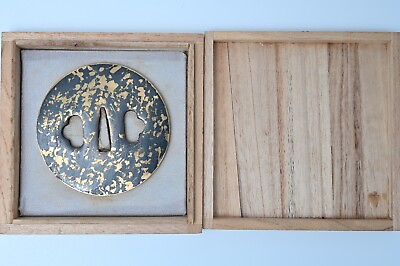 #ad Tsuba Japanese antique made of Shakudo Mumei gold foil design Edo era $600.00