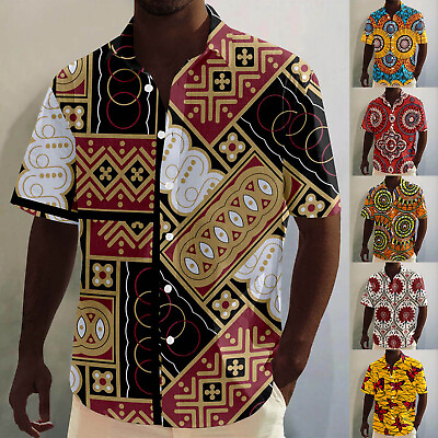 #ad Men#x27;s Short Sleeve African Dashiki Traditional Style Shirt Summer Hawaii ZF $15.93