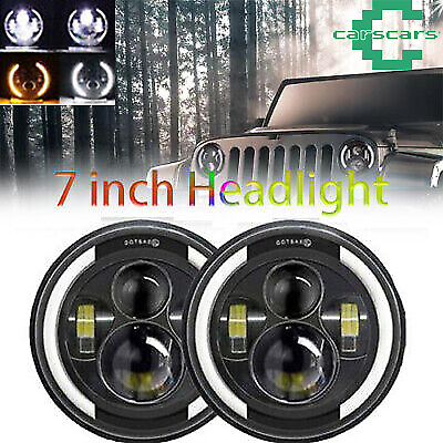 #ad 2pcs 7“ Round LED Headlight Driving light daytime running light Waterproof 6500K $37.99