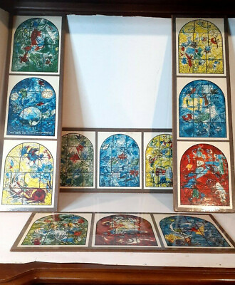 #ad Vintage Rare FAUX STAINED GLASS WINDOW PANELS Set of 4 Wall Hanging Decor Art $15.00