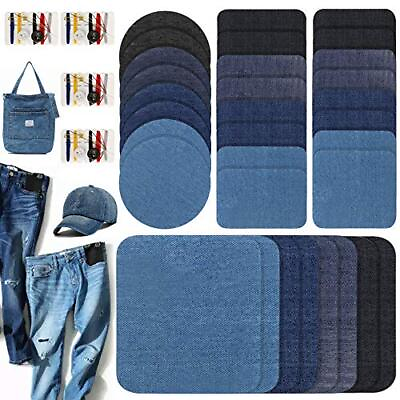 #ad 36pieces Denim Iron On Patches Set 32pcs No Sew Shades of Blue Black Assorted... $17.56