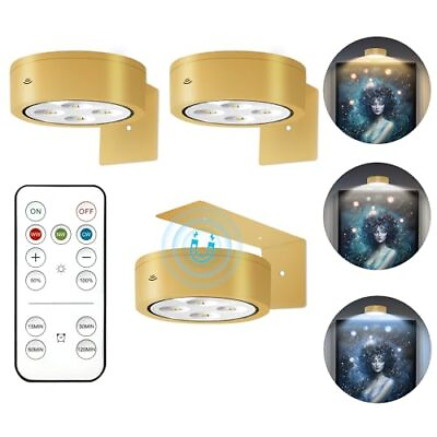 #ad 3Pcs Battery Operated Picture Light Magnetic Led Painting Light with Remote ... $37.86