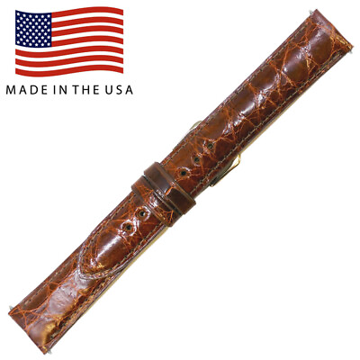 #ad 16mm Cognac Shiny Genuine American Alligator Watch Strap MADE IN THE USA 6475 $29.95