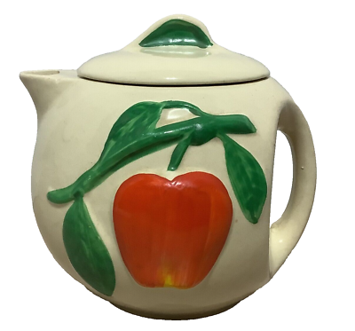 #ad VTG Pippen Ceramic Porcelain Apple Pitcher with Lid RARE American Bisque USA $45.50