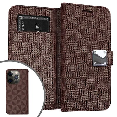 #ad Extra Series Designer Leather Wallet Stand Case for iPhone 14 Pro Max Brown $13.94
