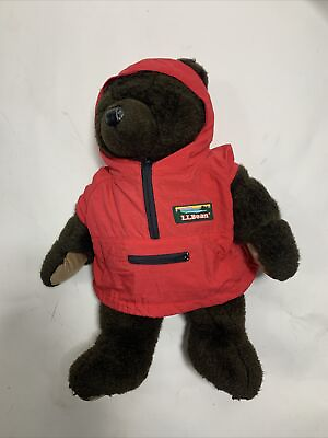 #ad Vintage LL Bean Plush Brown Teddy Bear Red Rain Parka Anorak Jacket C $49.69