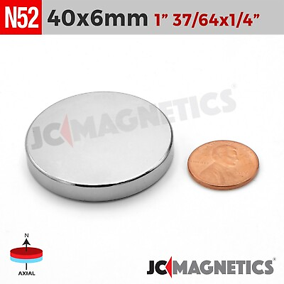 #ad 40mm x 6mm N52 Super Strong Round Large Disc Rare Earth Neodymium Magnet 40x6mm $15.50