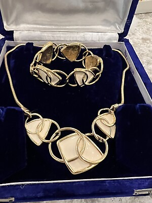 #ad Trifari necklace kunio matsumoto Bracelet Enamel Set Gold Cream modernist $150.00