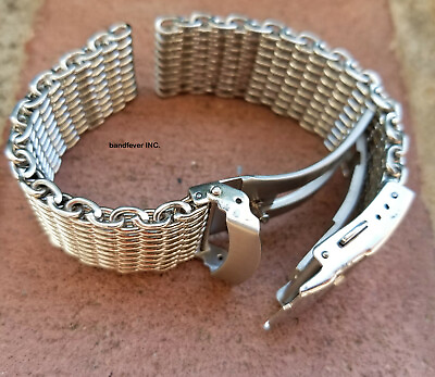 #ad CLEARANCE 20mm ALL Brushed Shark Stainless Steel Mesh Watch Band W Solid Buckle $17.95