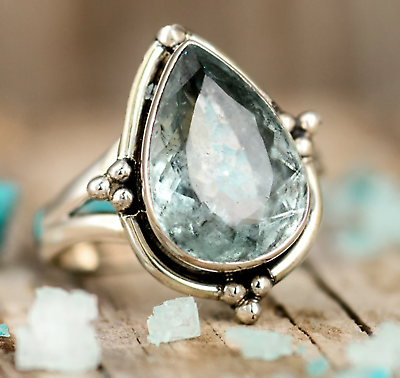 #ad Aquamarine Gemstone 925 Sterling Silver Handmade Stylish Ring All Size MDH001 $13.93