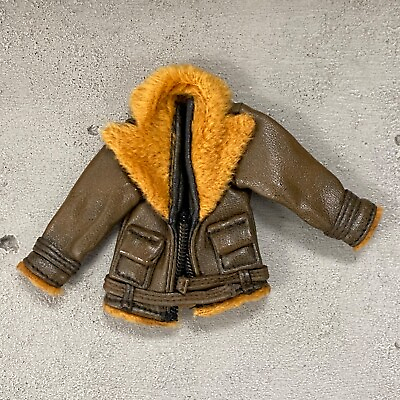 B Grade 1 12 Brown slim leather jacket with fur trim for 6 inch slim body $16.99