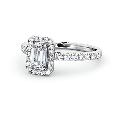 #ad 1.00 TCW Halo Emerald Lab Grown Diamond Side Stone Platinum Ring $1334.29