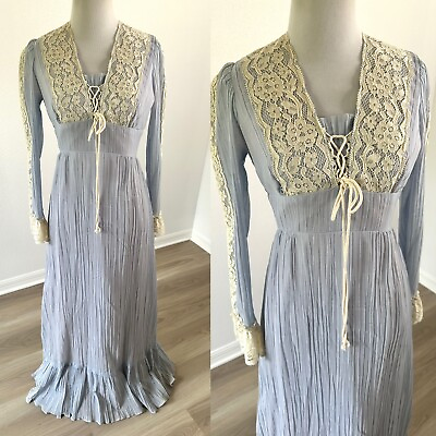 #ad Vintage 60s 70s Prairie Cottage Lace Maxi Dress Victorian Read $52.49