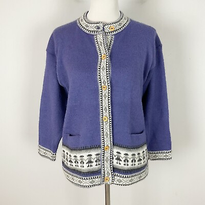 #ad AMERICAN SOUTH SIDE Size LARGE Purple Cardigan Sweater Alpaca Wool Women’s $31.45