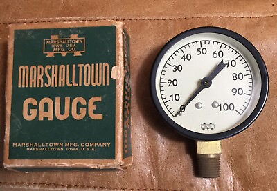 #ad Marshalltown Iowa Pressure Gauge Industrial New In Box Old Stock Steampunk Metal $24.95