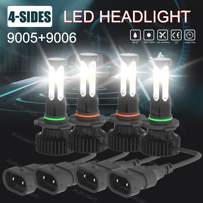 #ad 4PCS 4 Sides Combo White 6000K LED Headlight Kit 9005 9006 Bulbs High Low Beam $17.99