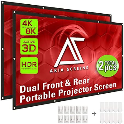 #ad Akia Screens Dual Projector Screen Rear Front 120 inch 16:9 Portable Foldable 8K $25.05